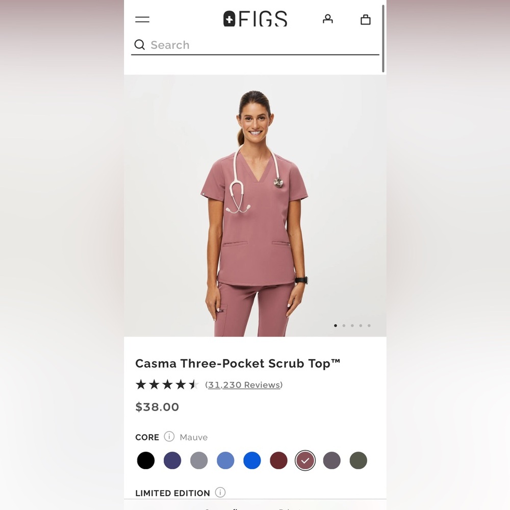 New never been worn Casma Three-Pocket Scrub Top color mauve